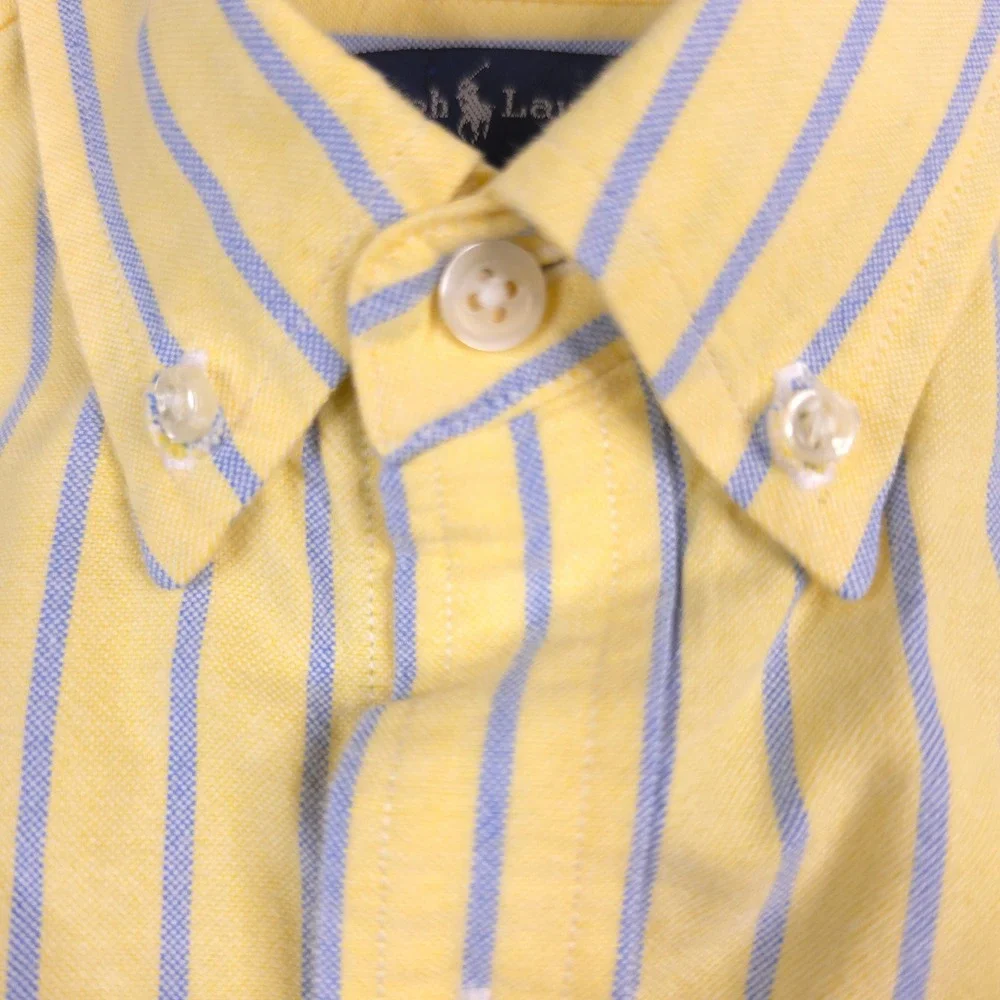 Ralph Lauren Boys Yellow Blue Striped Button Down Oxford Shirt Flesh Pony 16